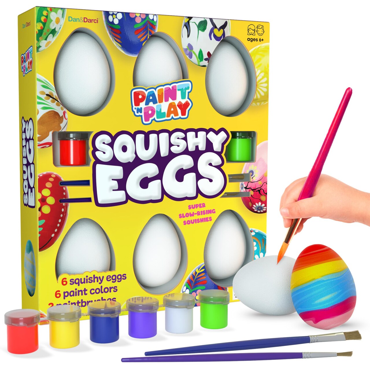 Easter Egg Squishy Painting Kit - Arts & Crafts for Girls and Boys - Kids Art Activities - Craft Gift for Kid Ages 6 7 8 9 10 Year Old Girl Gifts - Decorate 6 Slow Rising Squishies